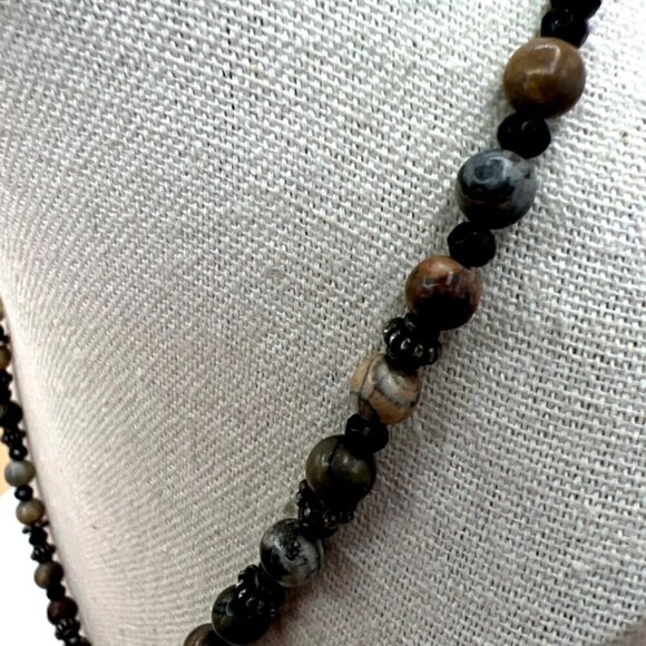 Handcrafted Beaded Necklace With Earth Tone Gemstones & Metal Spacers.   B88 - Picture 5 of 9